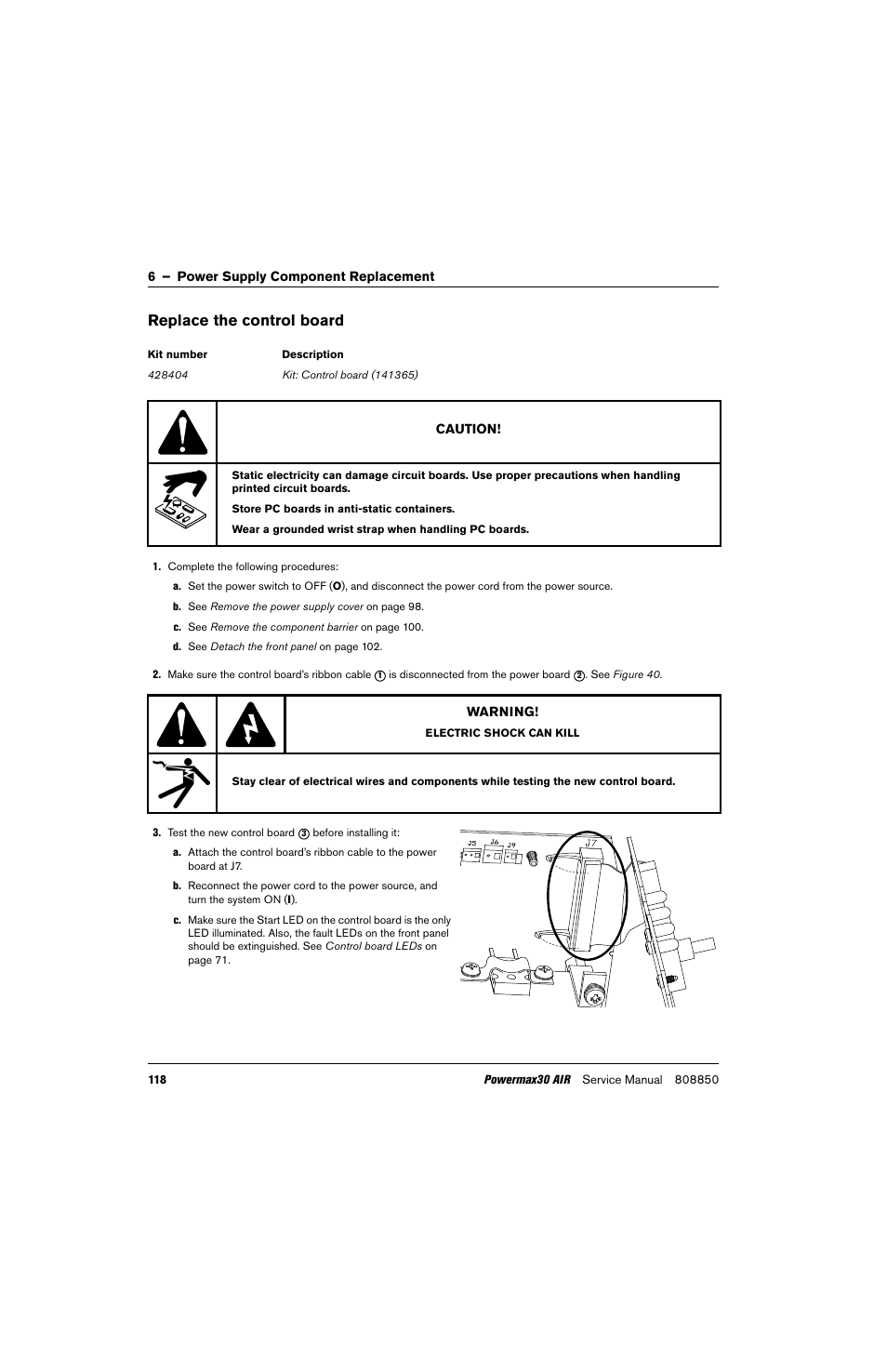 Replace the control board, Rol board. see | Hypertherm Powermax30 AIR Service Manual User Manual | Page 118 / 223
