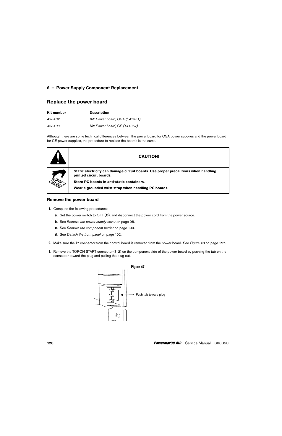 Replace the power board, Ard. see, E the power board. see | Replace the power, Board. see | Hypertherm Powermax30 AIR Service Manual User Manual | Page 126 / 223