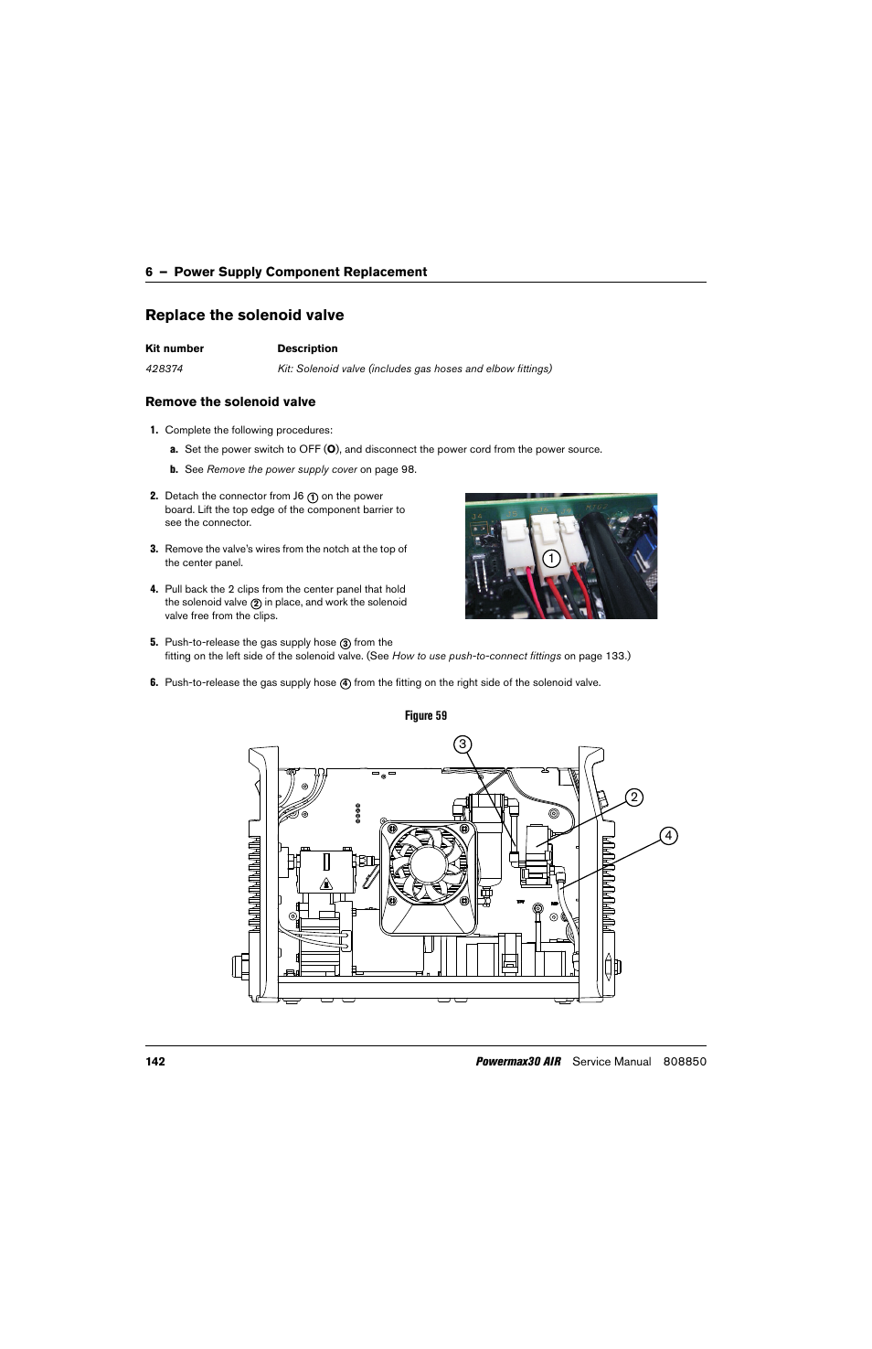 Replace the solenoid valve, E solenoid valve. see replace the | Hypertherm Powermax30 AIR Service Manual User Manual | Page 142 / 223