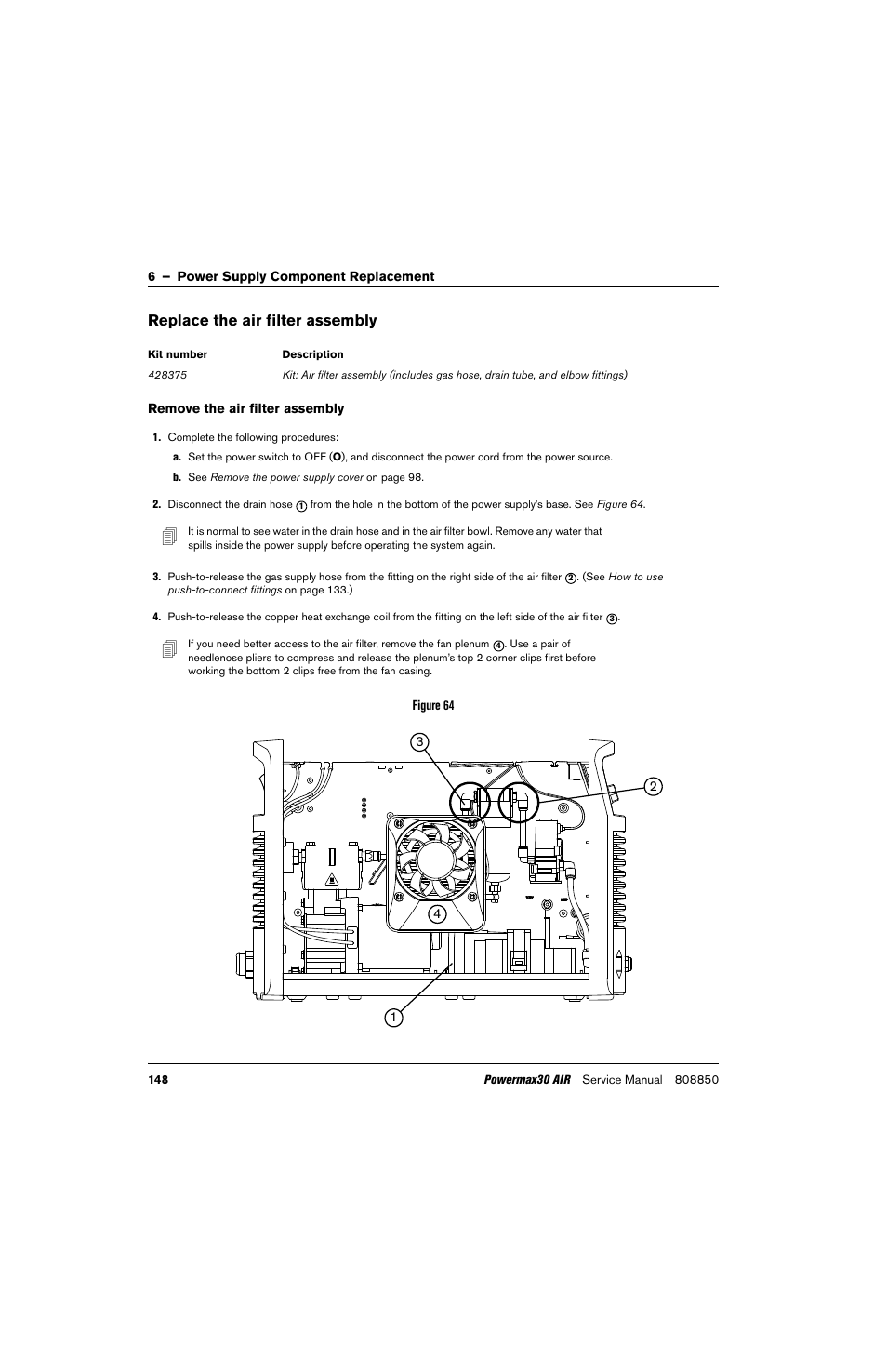 Replace the air filter assembly | Hypertherm Powermax30 AIR Service Manual User Manual | Page 148 / 223