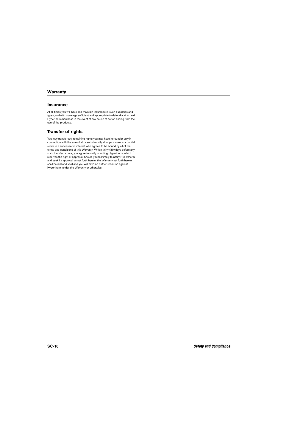 Insurance, Transfer of rights | Hypertherm Powermax30 AIR Service Manual User Manual | Page 16 / 223