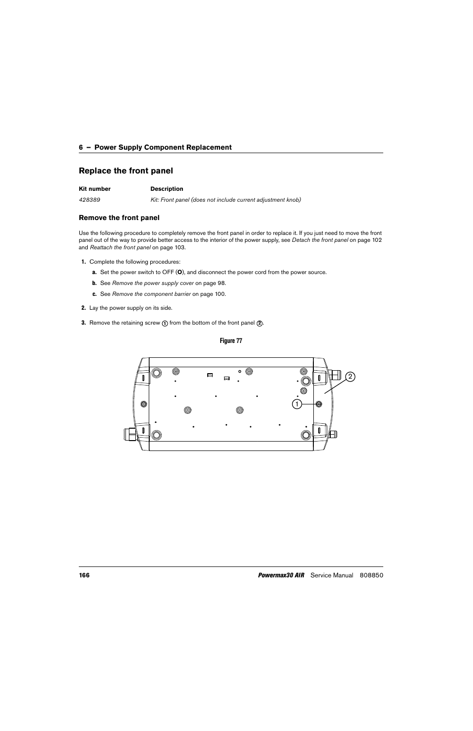 Replace the front panel | Hypertherm Powermax30 AIR Service Manual User Manual | Page 166 / 223