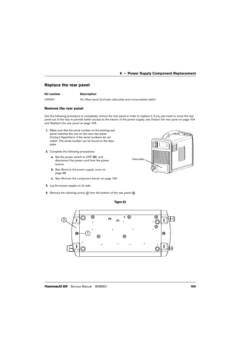 Replace the rear panel | Hypertherm Powermax30 AIR Service Manual User Manual | Page 169 / 223