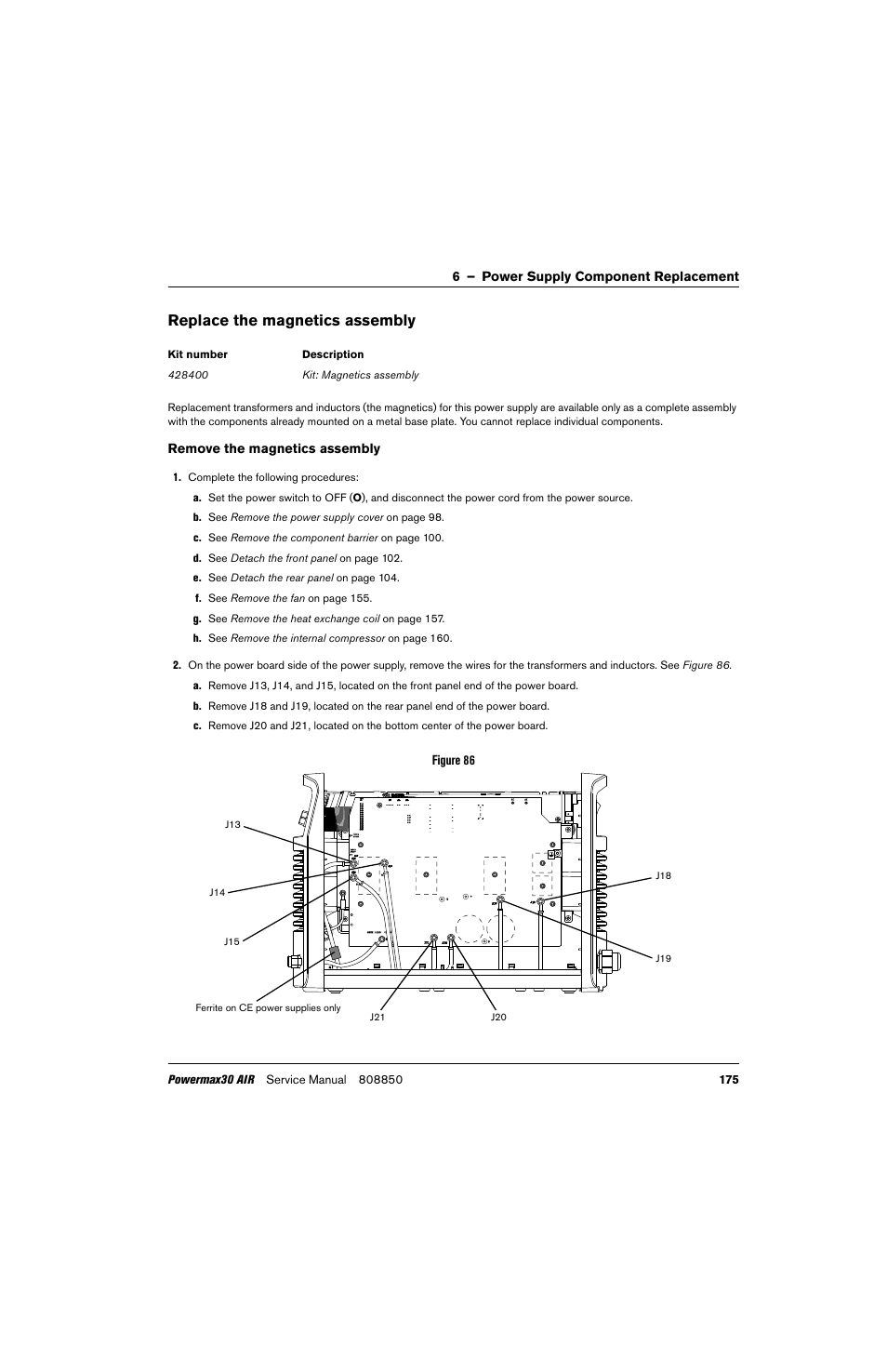Replace the magnetics assembly, 6 – power supply component replacement, Remove the magnetics assembly | Figure 86, Torch start | Hypertherm Powermax30 AIR Service Manual User Manual | Page 175 / 223