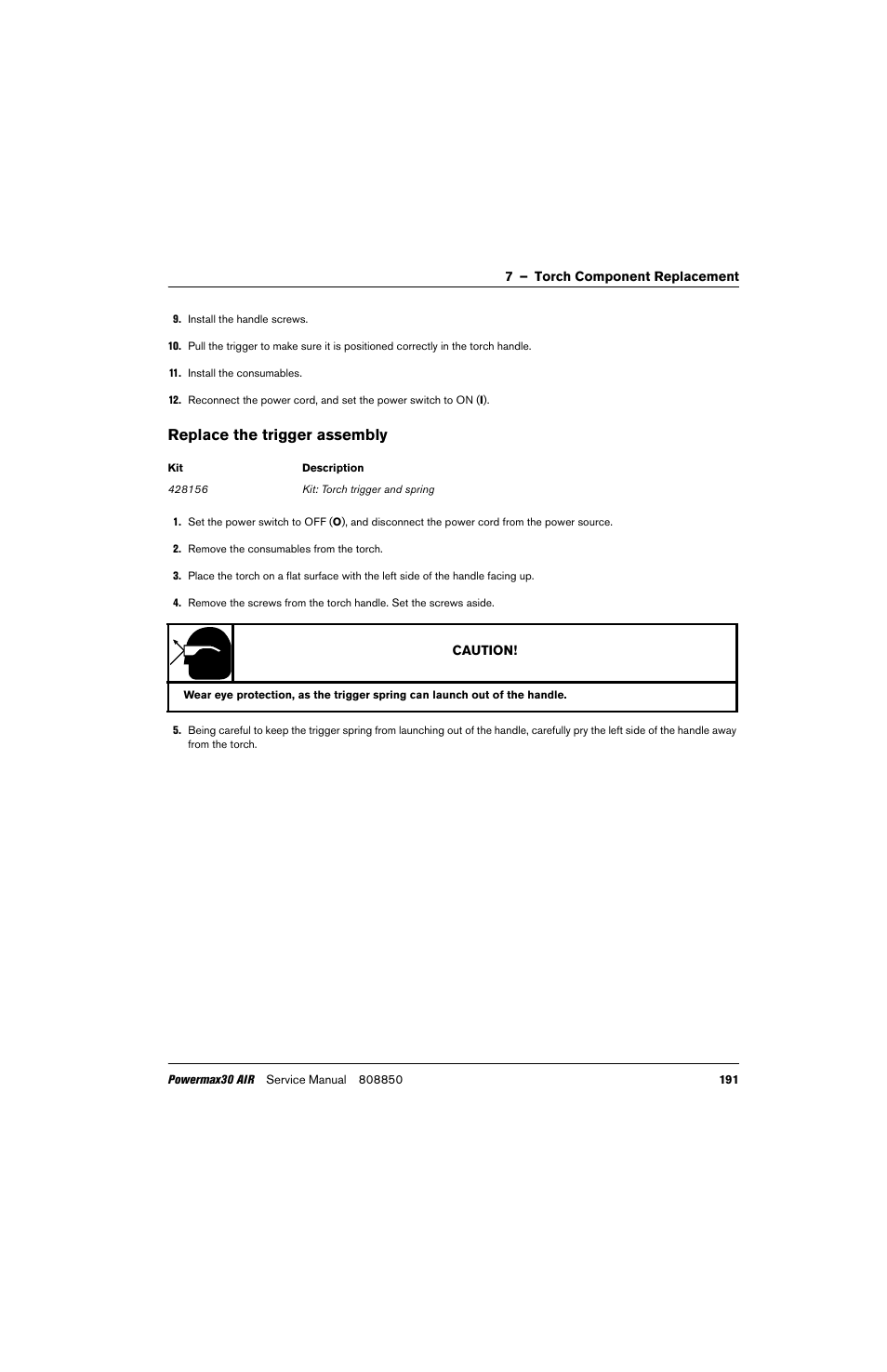 Replace the trigger assembly | Hypertherm Powermax30 AIR Service Manual User Manual | Page 191 / 223