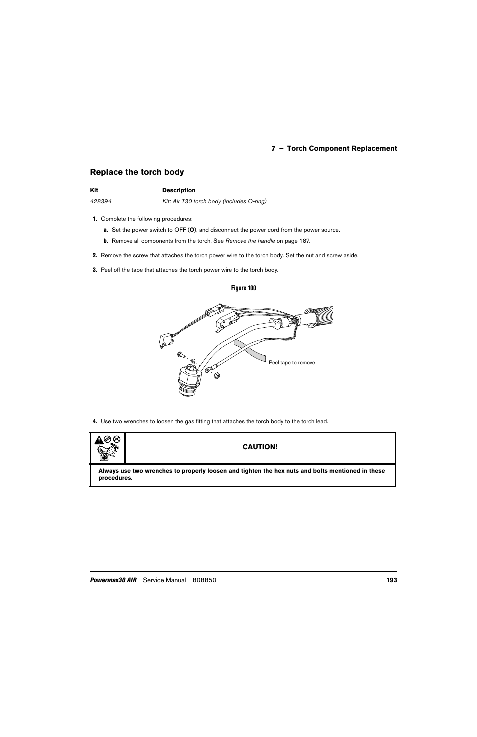 Replace the torch body, Replace the | Hypertherm Powermax30 AIR Service Manual User Manual | Page 193 / 223