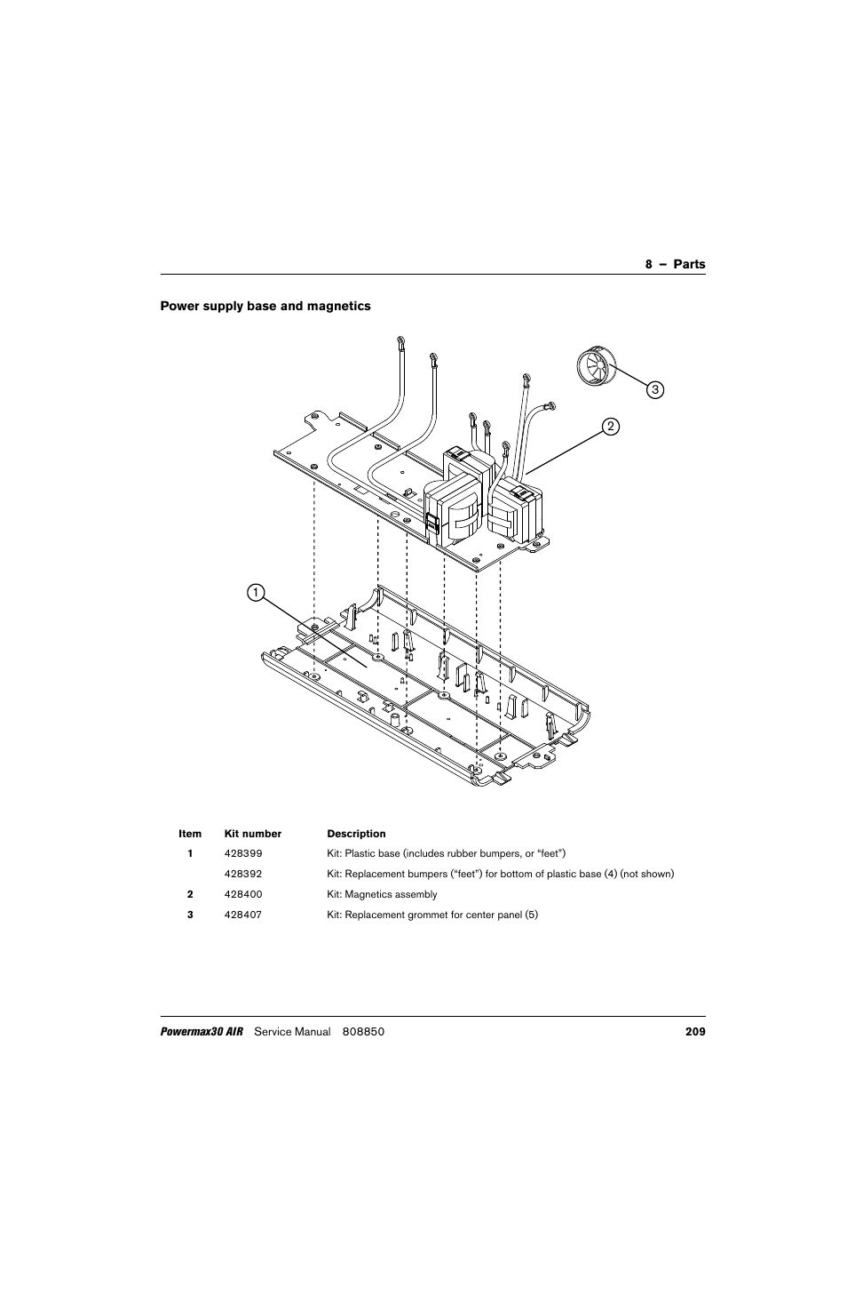 Power supply base and magnetics, Kit: magnetics assembly | Hypertherm Powermax30 AIR Service Manual User Manual | Page 209 / 223