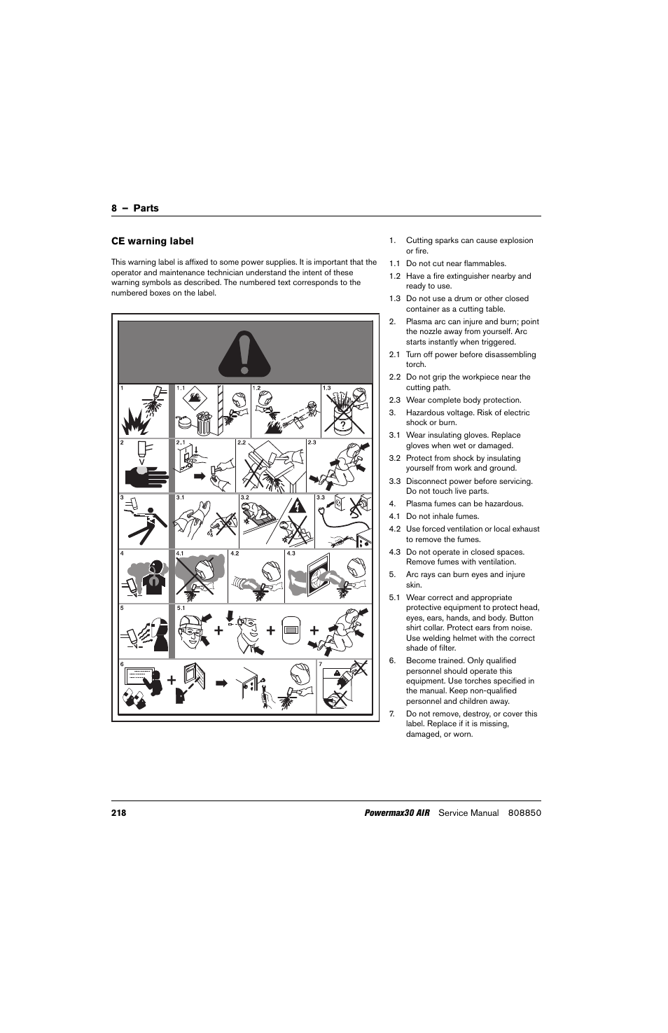Ce warning label | Hypertherm Powermax30 AIR Service Manual User Manual | Page 218 / 223