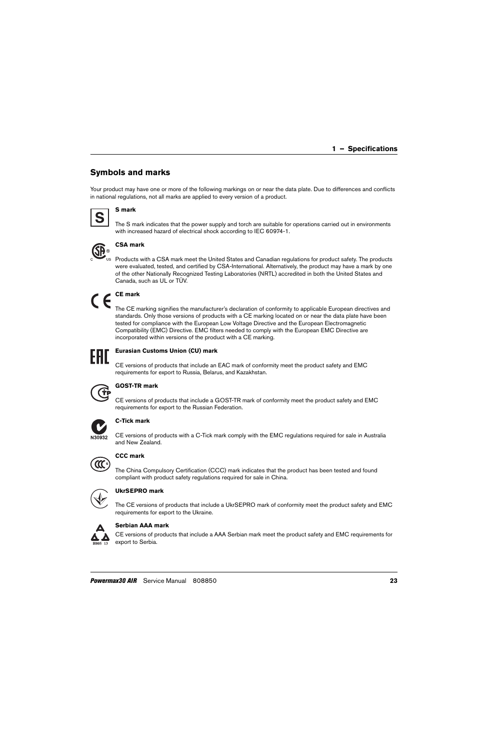 Symbols and marks | Hypertherm Powermax30 AIR Service Manual User Manual | Page 23 / 223