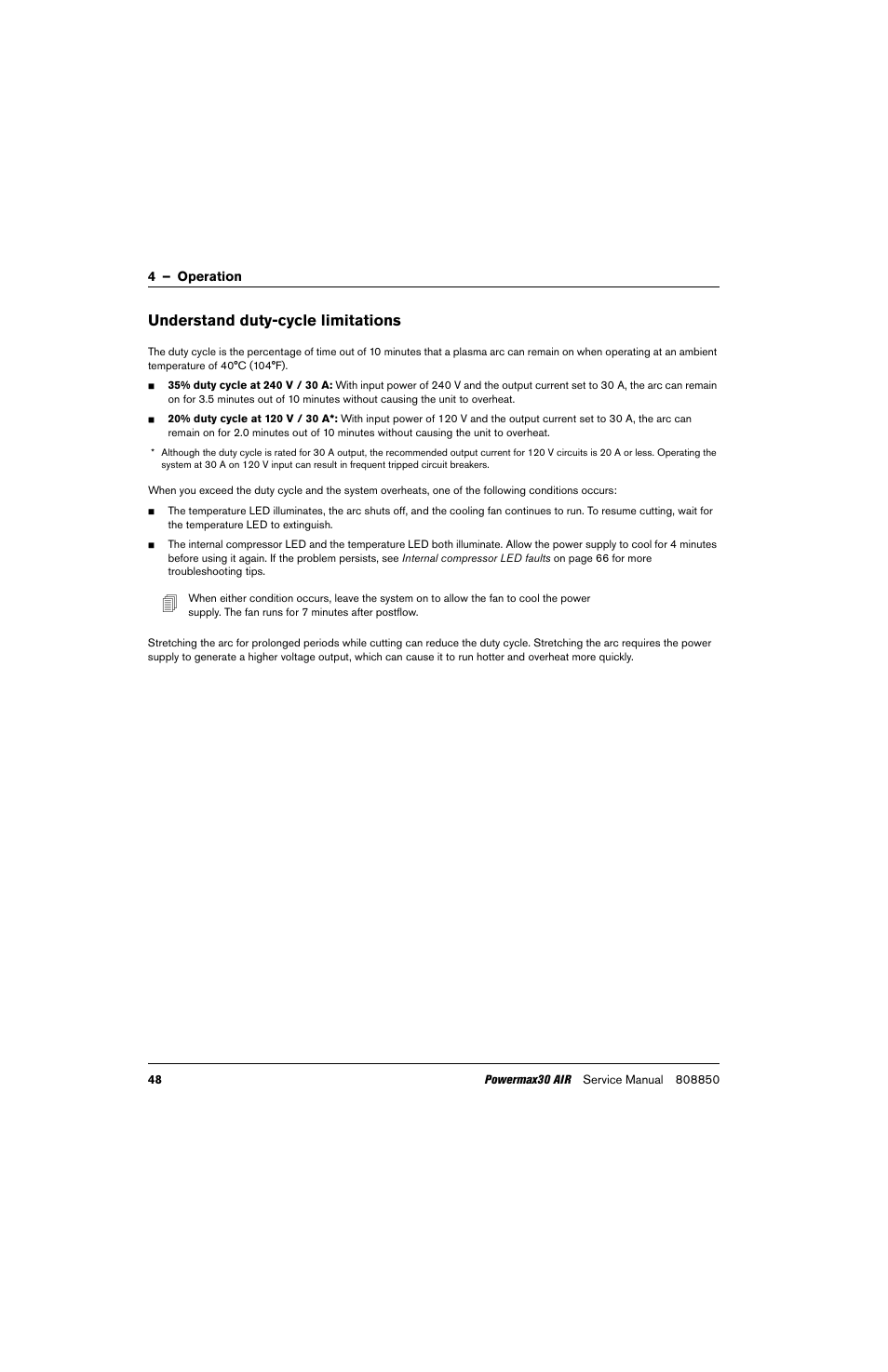 Understand duty-cycle limitations | Hypertherm Powermax30 AIR Service Manual User Manual | Page 48 / 223