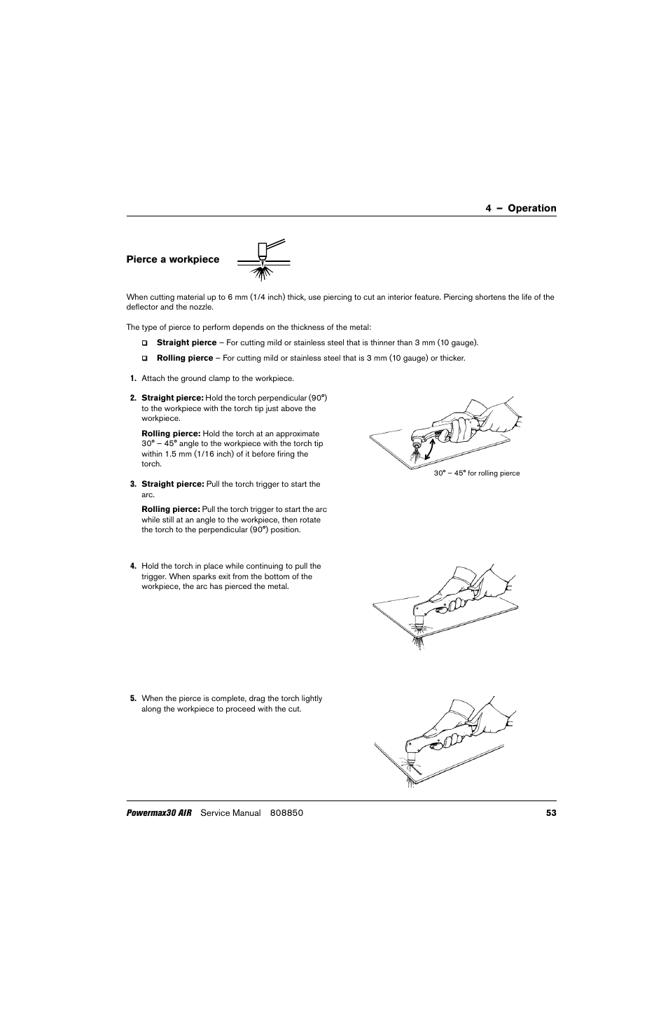 Pierce a workpiece | Hypertherm Powermax30 AIR Service Manual User Manual | Page 53 / 223
