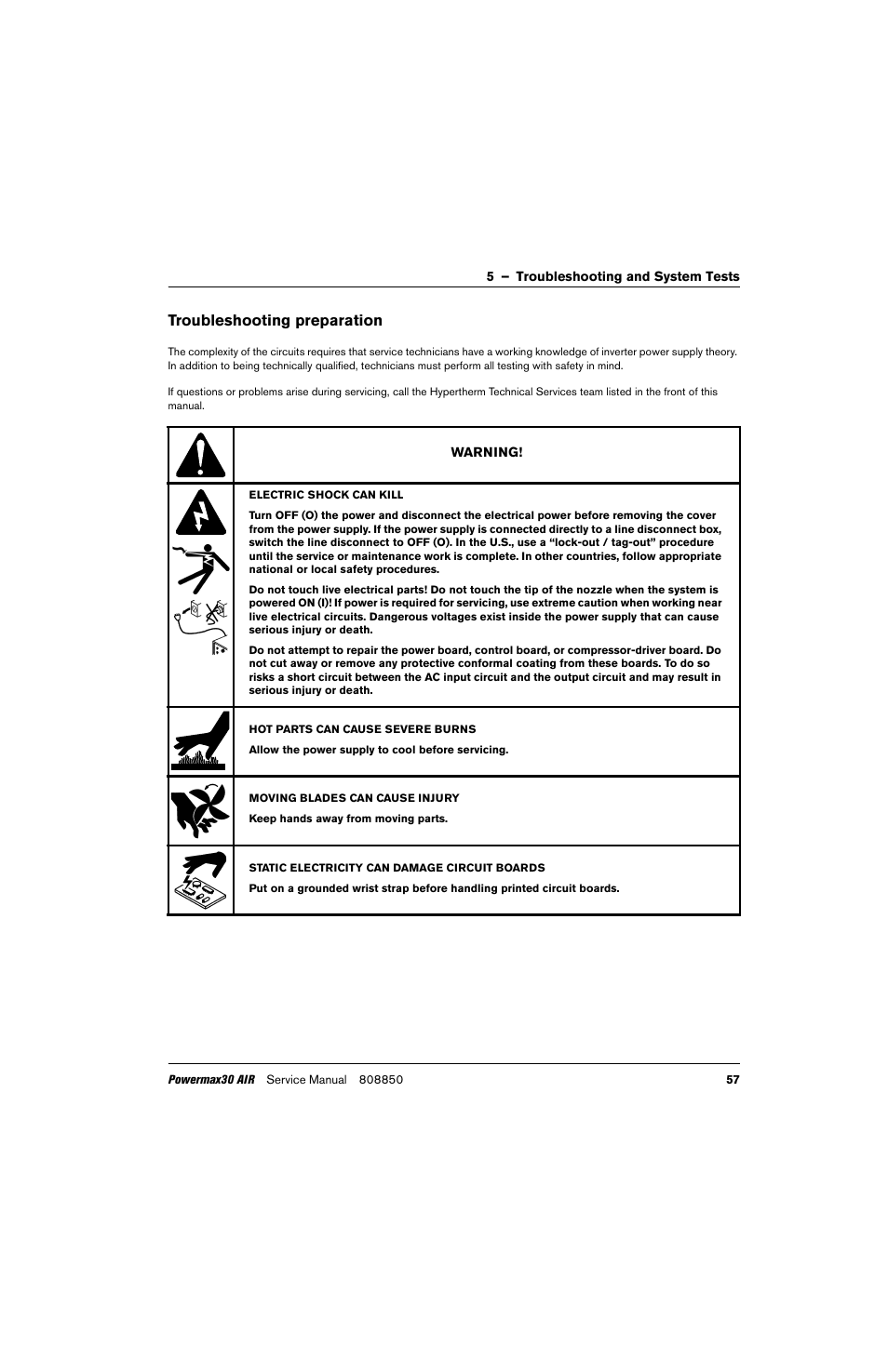 Troubleshooting preparation | Hypertherm Powermax30 AIR Service Manual User Manual | Page 57 / 223