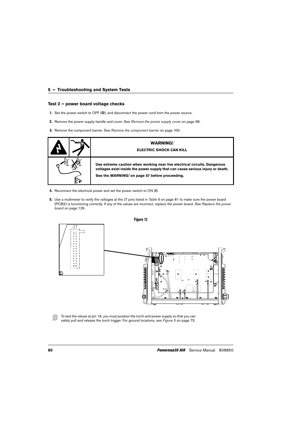 Test 2 – power board voltage checks, Test 2 – power board voltage | Hypertherm Powermax30 AIR Service Manual User Manual | Page 80 / 223