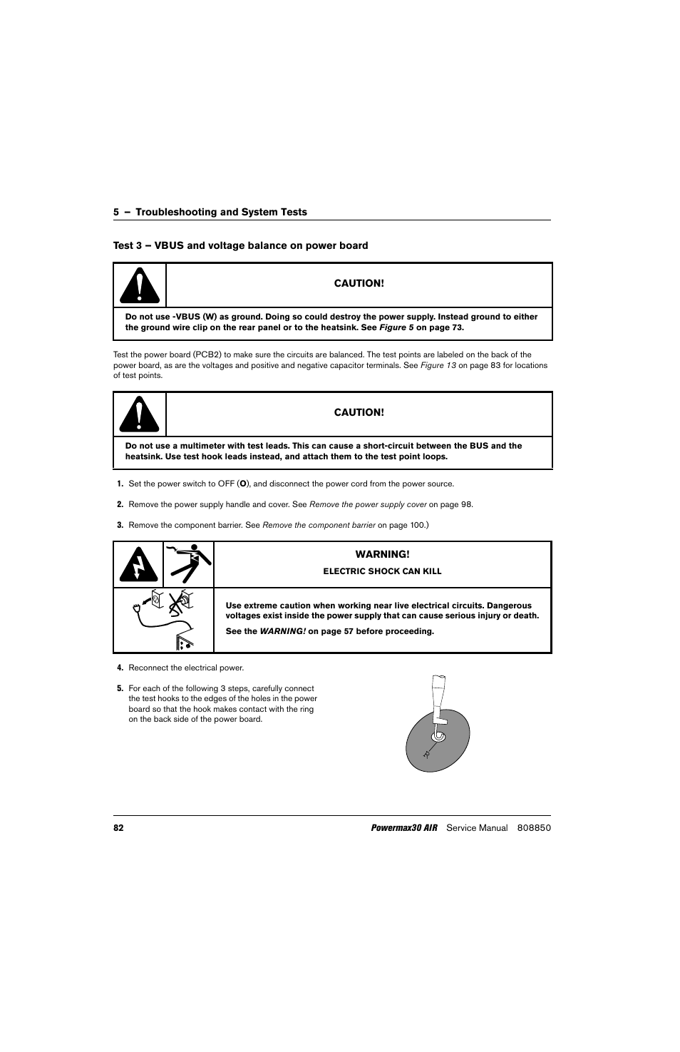 Test 3 – vbus and voltage balance on power board, Test 3 – vbus and voltage | Hypertherm Powermax30 AIR Service Manual User Manual | Page 82 / 223