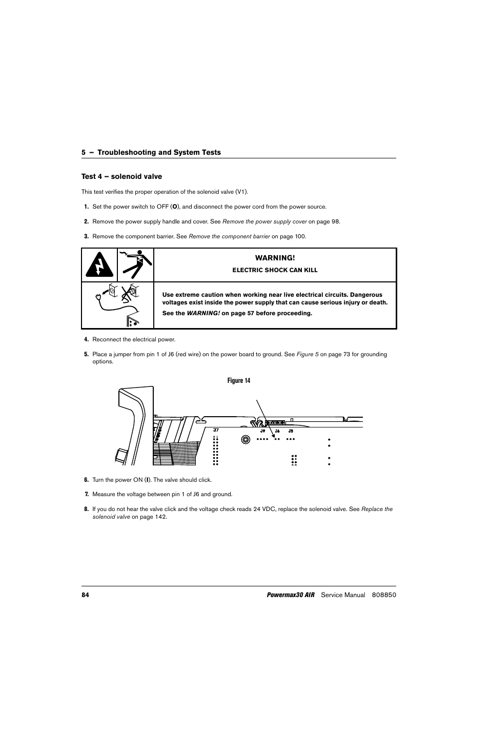 Test 4 – solenoid valve | Hypertherm Powermax30 AIR Service Manual User Manual | Page 84 / 223
