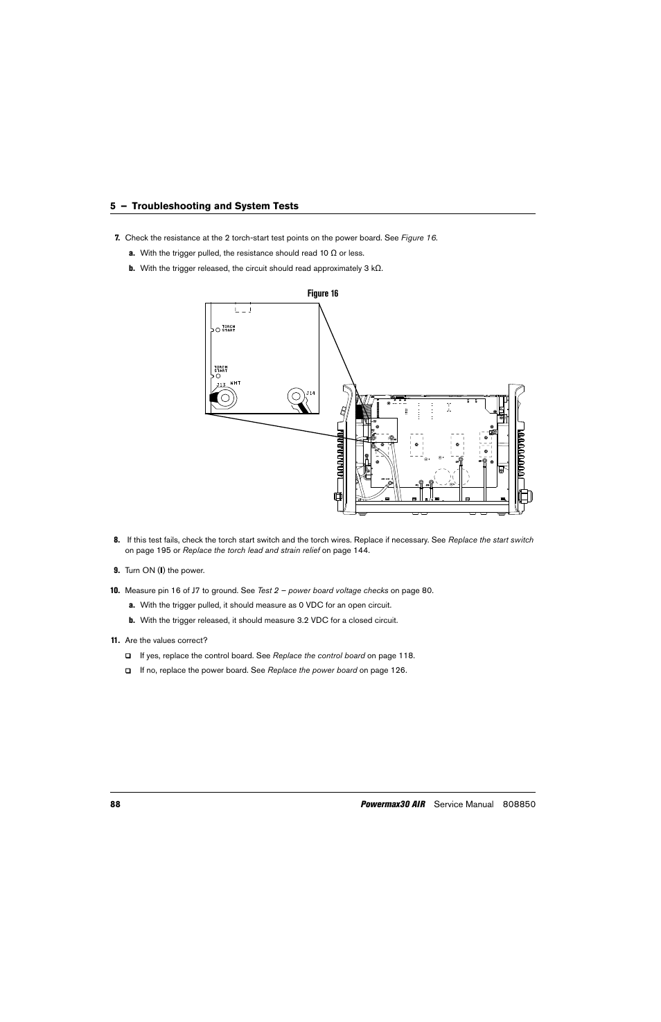 5 – troubleshooting and system tests, Figure 16, Torch start blk blk | Torch start | Hypertherm Powermax30 AIR Service Manual User Manual | Page 88 / 223