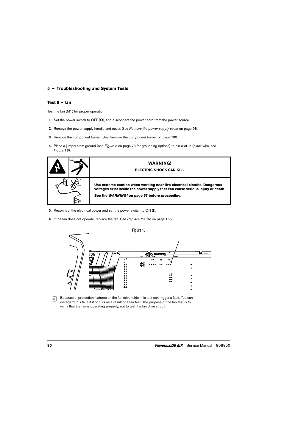 Test 8 – fan, Test 8 – fan on | Hypertherm Powermax30 AIR Service Manual User Manual | Page 90 / 223
