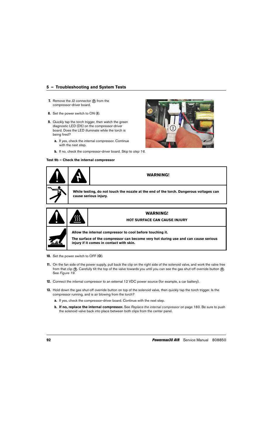 Test 9b – check the internal compressor, Step 10 | Hypertherm Powermax30 AIR Service Manual User Manual | Page 92 / 223