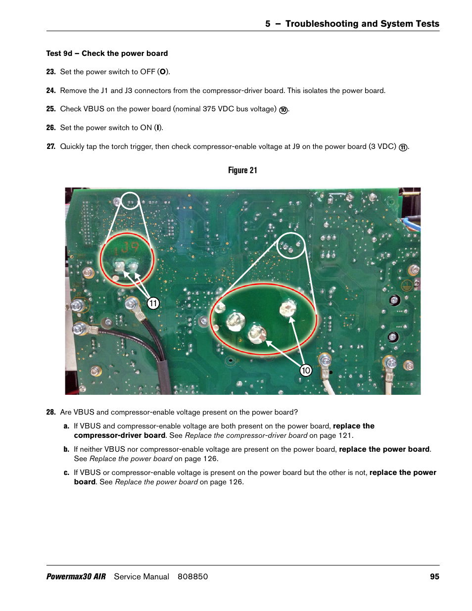 Test 9d – check the power board, Step 23 | Hypertherm Powermax30 AIR Service Manual User Manual | Page 95 / 223