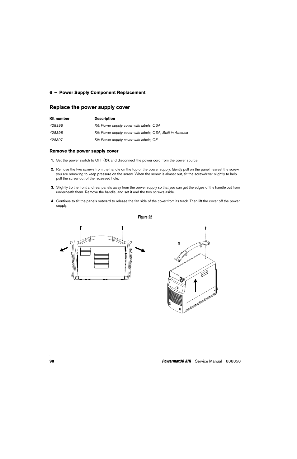 Replace the power supply cover | Hypertherm Powermax30 AIR Service Manual User Manual | Page 98 / 223
