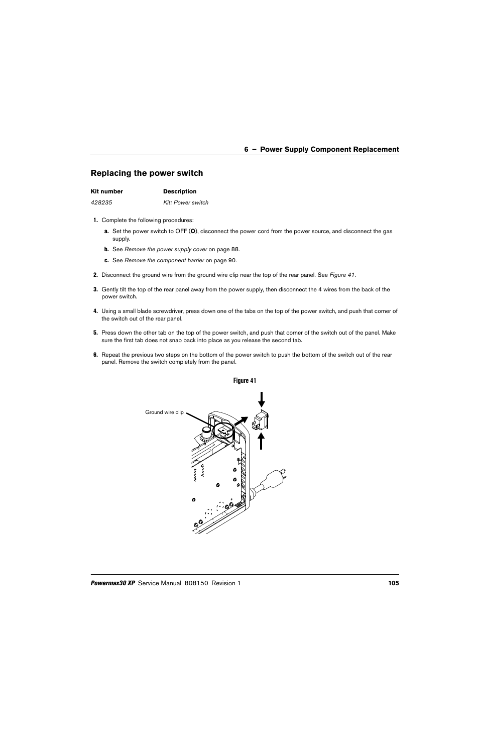 Replacing the power switch | Hypertherm Powermax30 XP Service Manual User Manual | Page 105 / 201