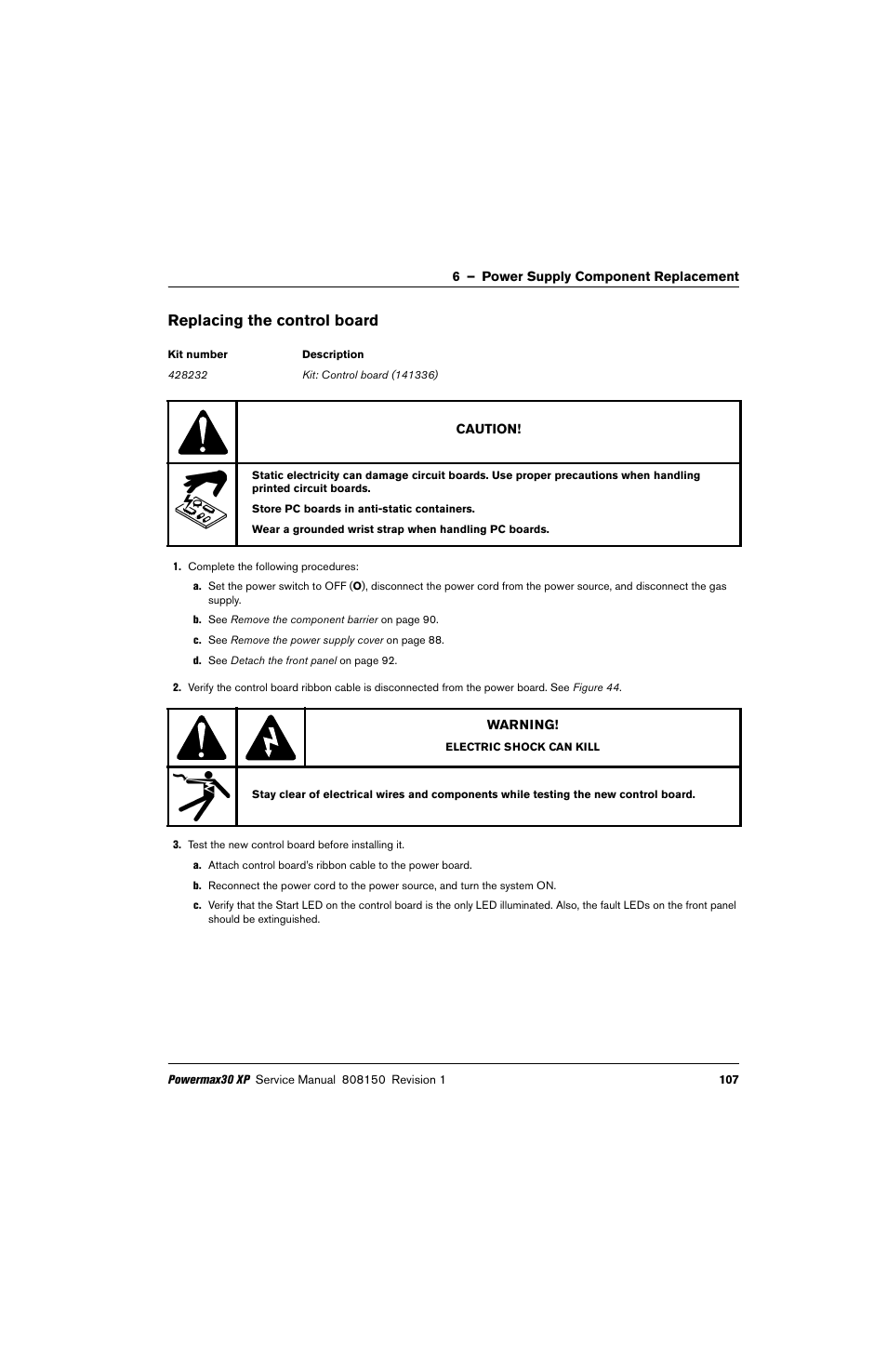 Replacing the control board, Replacing the | Hypertherm Powermax30 XP Service Manual User Manual | Page 107 / 201