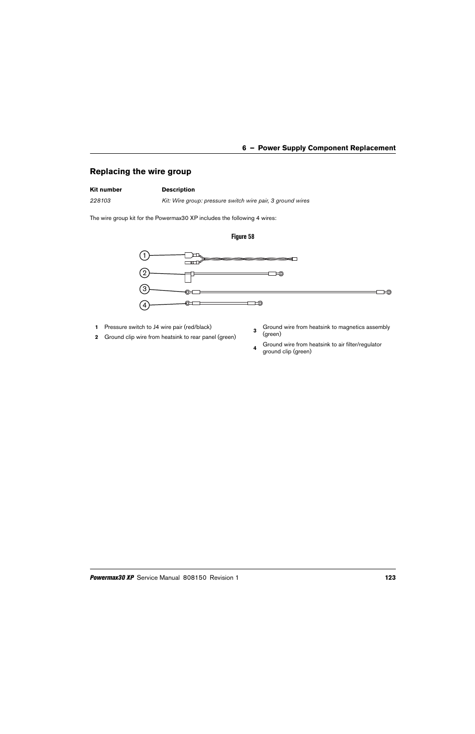 Replacing the wire group | Hypertherm Powermax30 XP Service Manual User Manual | Page 123 / 201