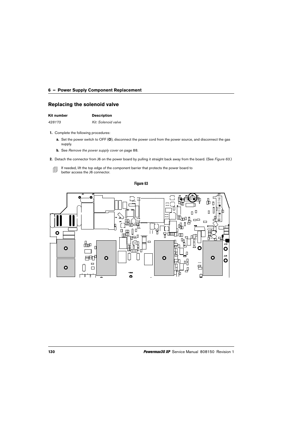 Replacing the solenoid valve, E. (see replacing the | Hypertherm Powermax30 XP Service Manual User Manual | Page 130 / 201