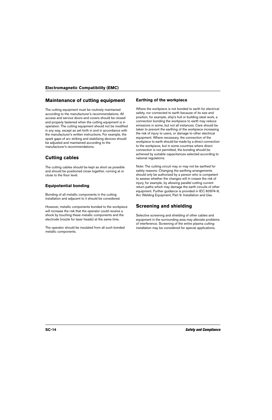 Maintenance of cutting equipment, Cutting cables, Equipotential bonding | Earthing of the workpiece, Screening and shielding | Hypertherm Powermax30 XP Service Manual User Manual | Page 14 / 201