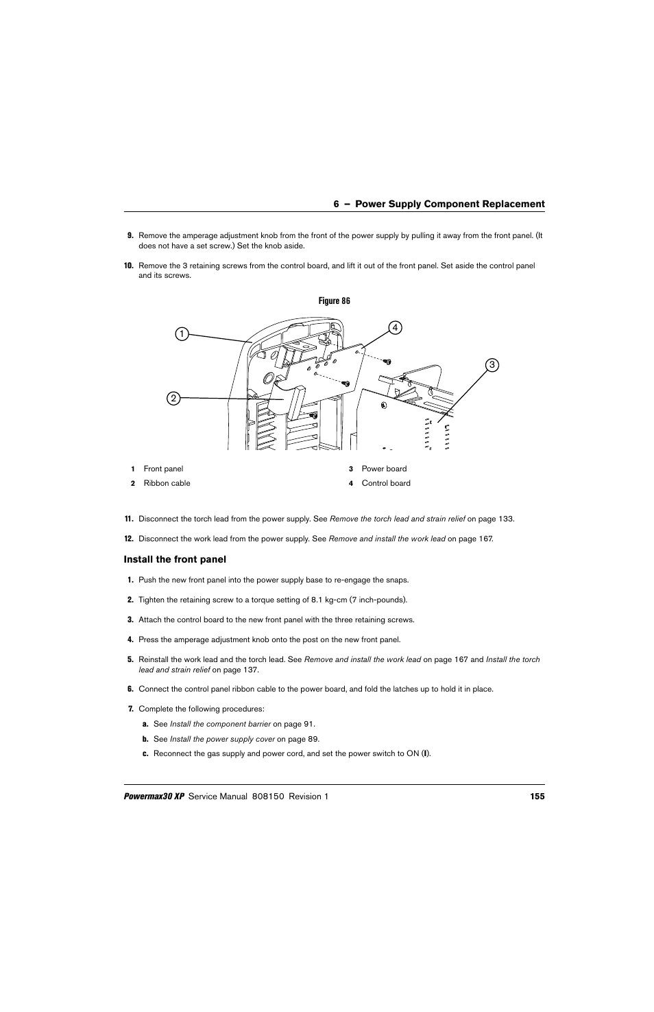 Install the front panel | Hypertherm Powermax30 XP Service Manual User Manual | Page 155 / 201