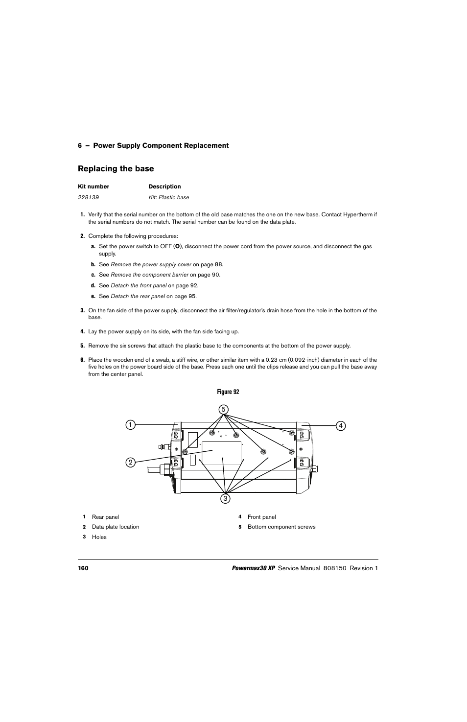 Replacing the base | Hypertherm Powermax30 XP Service Manual User Manual | Page 160 / 201