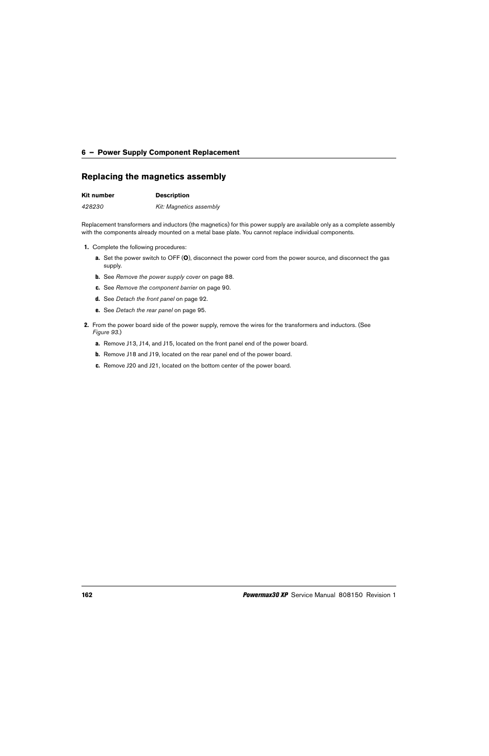 Replacing the magnetics assembly | Hypertherm Powermax30 XP Service Manual User Manual | Page 162 / 201