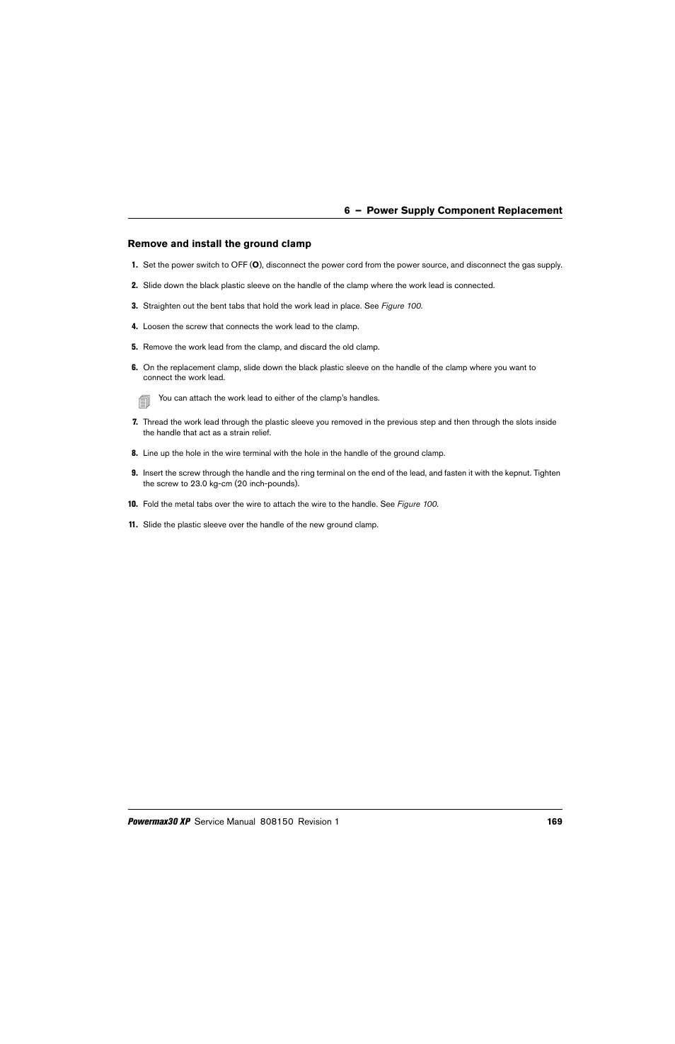 Remove and install the ground clamp | Hypertherm Powermax30 XP Service Manual User Manual | Page 169 / 201