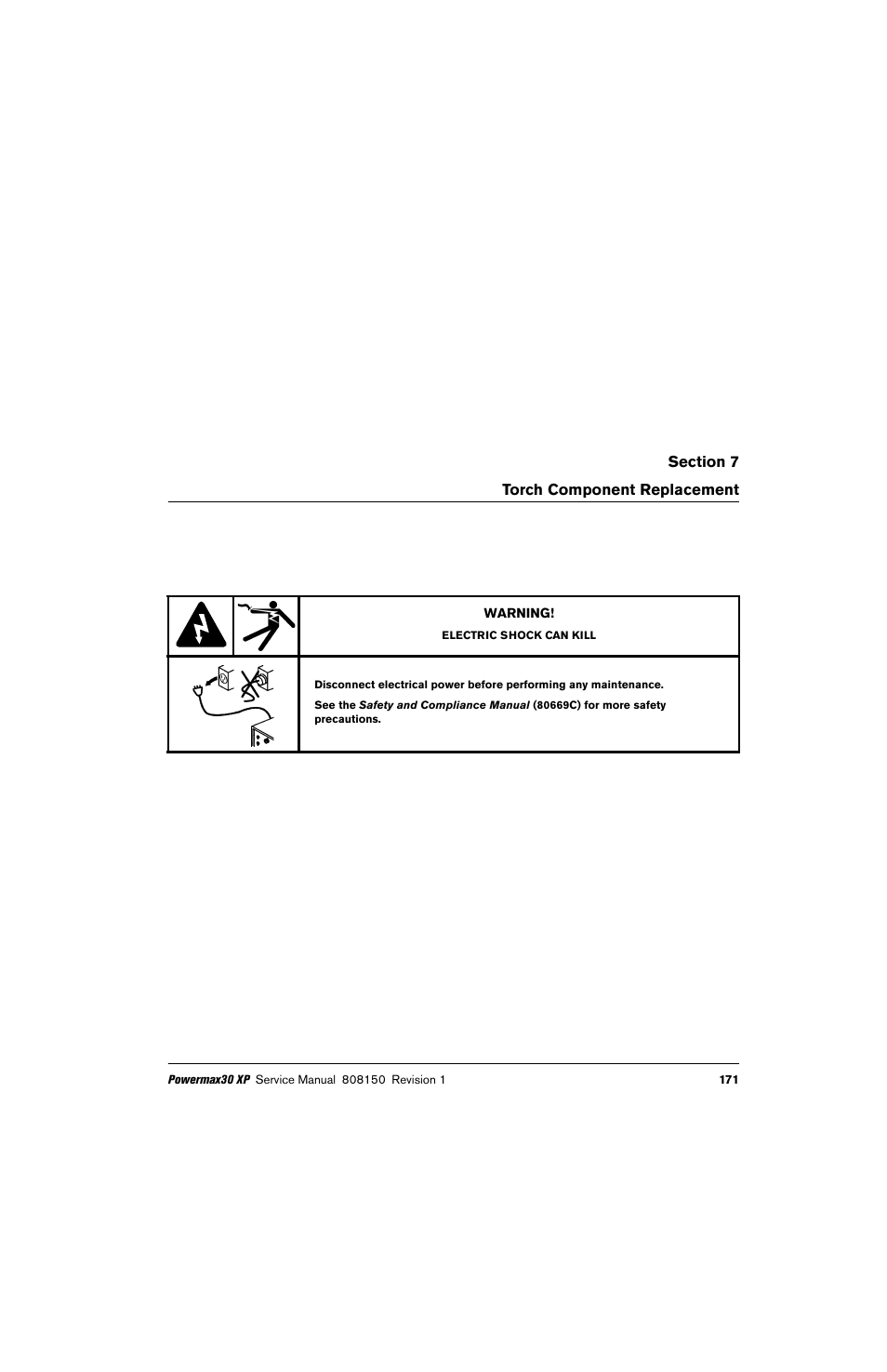 Torch component replacement | Hypertherm Powermax30 XP Service Manual User Manual | Page 171 / 201