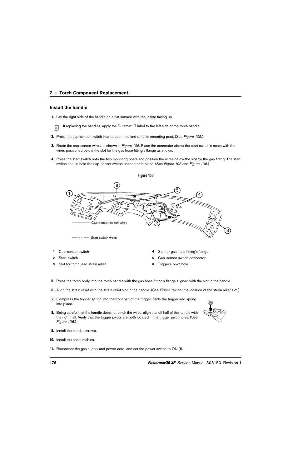 Install the handle | Hypertherm Powermax30 XP Service Manual User Manual | Page 176 / 201