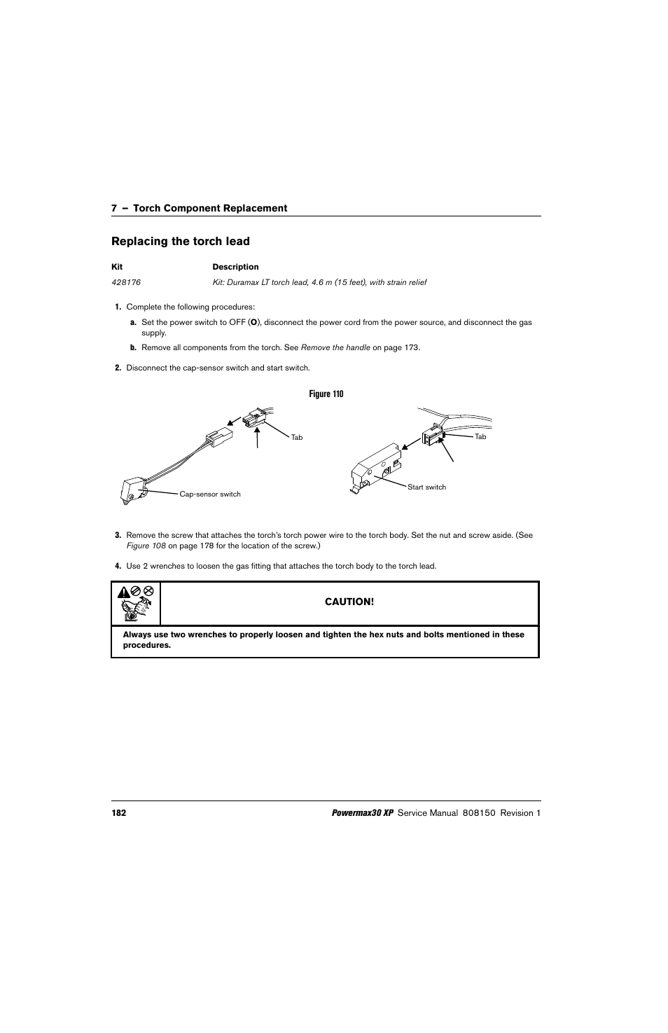 Replacing the torch lead, H lead. (see, Replacing the | Refer to | Hypertherm Powermax30 XP Service Manual User Manual | Page 182 / 201