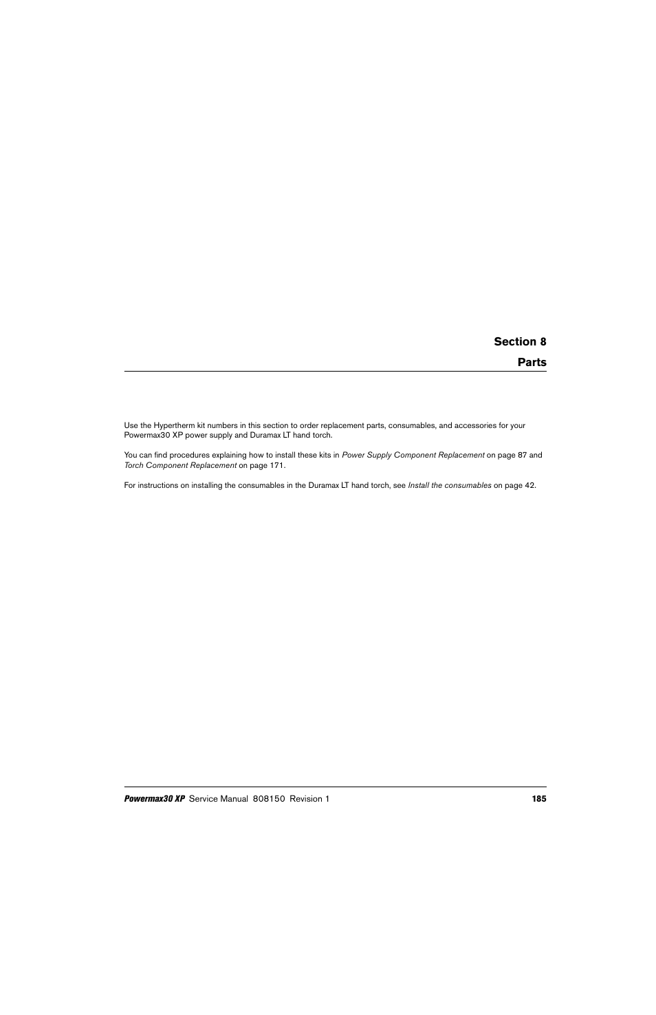 Parts | Hypertherm Powermax30 XP Service Manual User Manual | Page 185 / 201