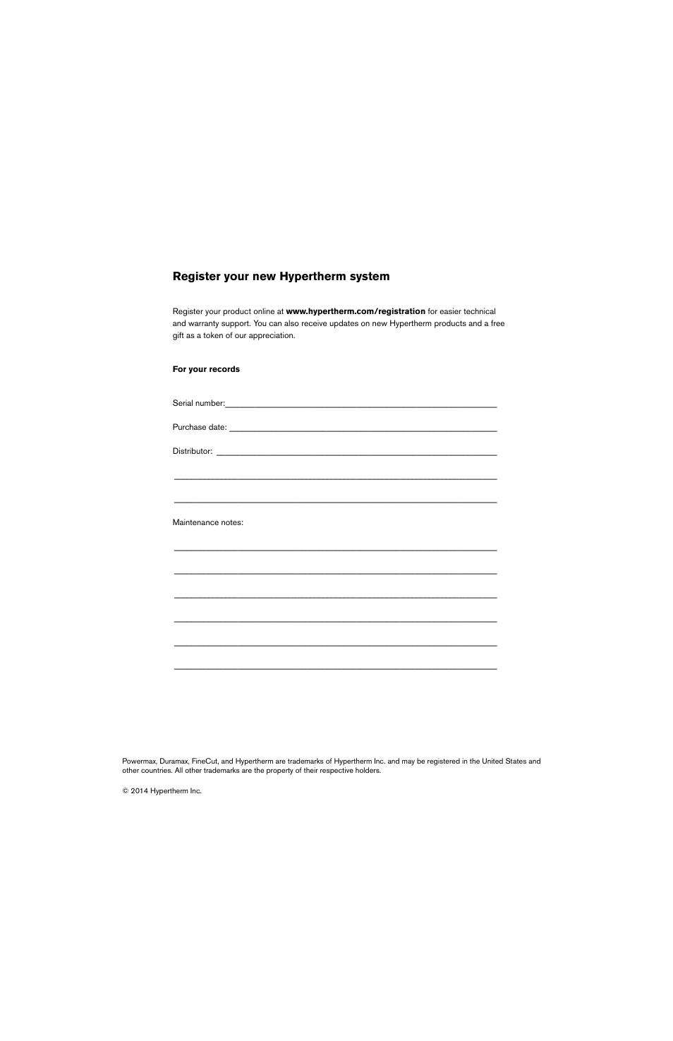Register your new hypertherm system | Hypertherm Powermax30 XP Service Manual User Manual | Page 2 / 201