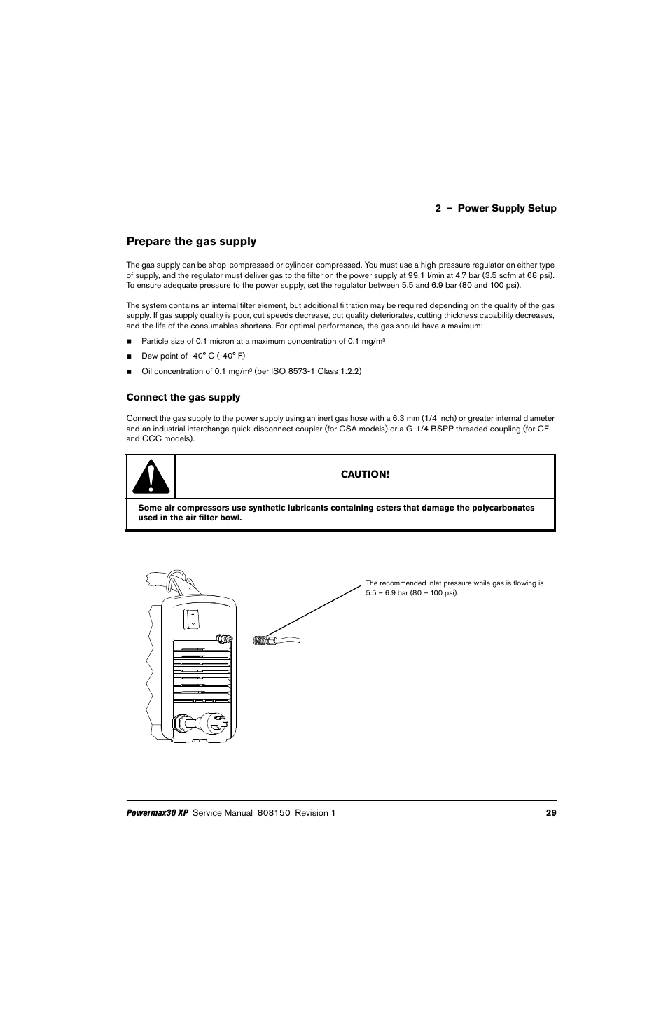 Prepare the gas supply, Connect the gas supply | Hypertherm Powermax30 XP Service Manual User Manual | Page 29 / 201