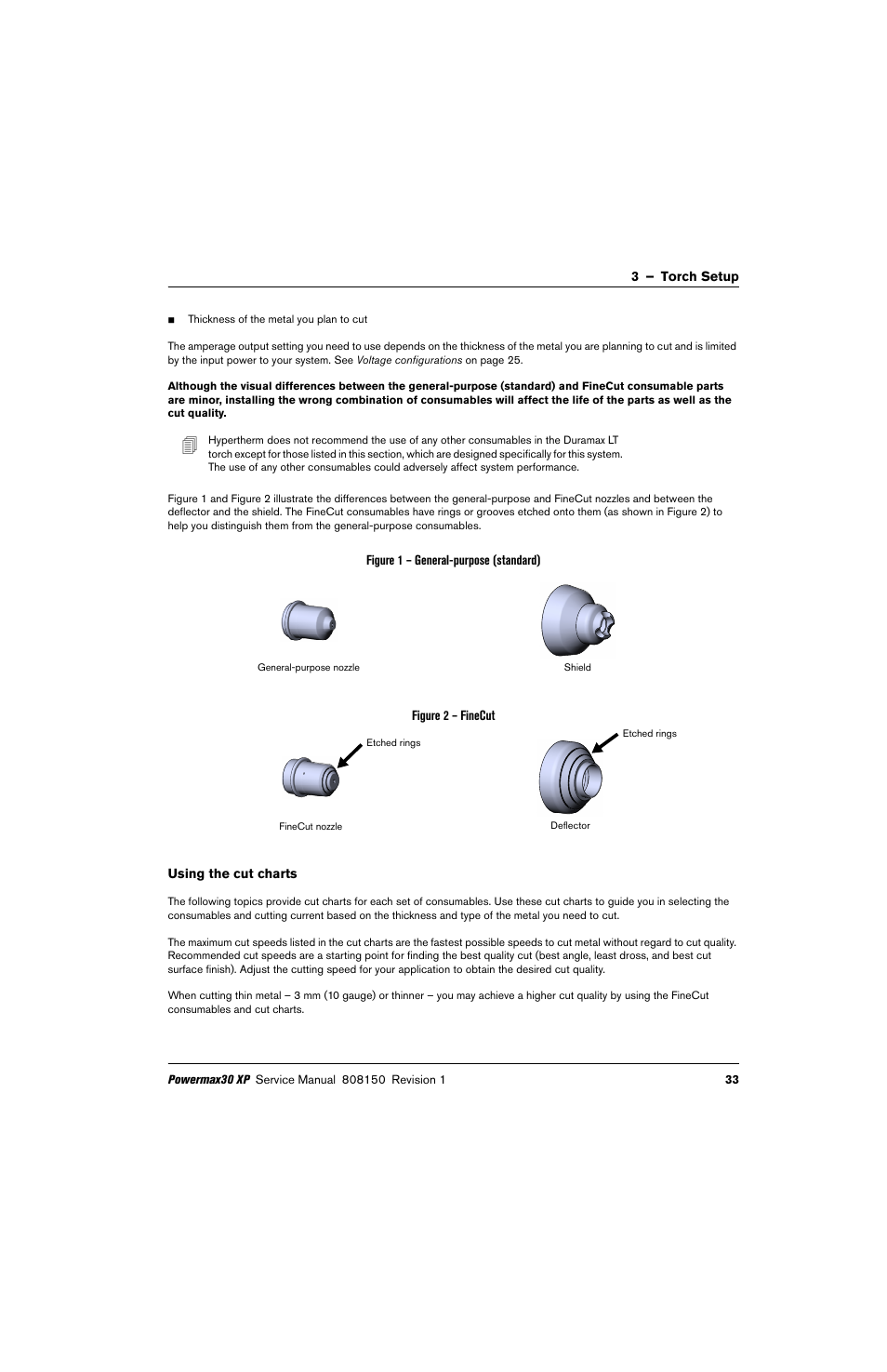 Using the cut charts | Hypertherm Powermax30 XP Service Manual User Manual | Page 33 / 201