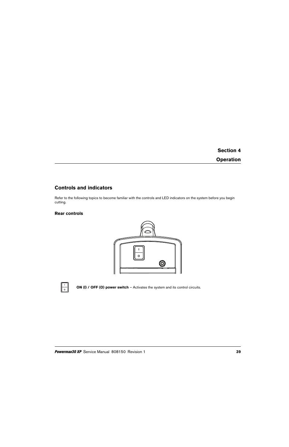 Operation, Controls and indicators, Rear controls | Hypertherm Powermax30 XP Service Manual User Manual | Page 39 / 201