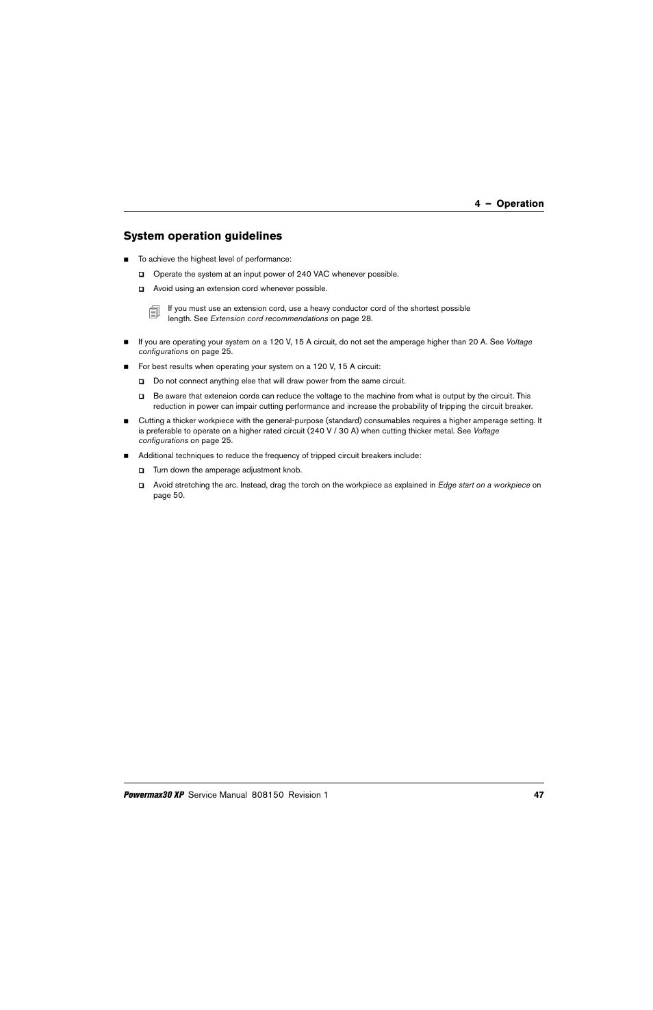 System operation guidelines | Hypertherm Powermax30 XP Service Manual User Manual | Page 47 / 201