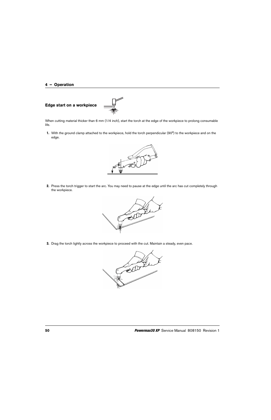 Edge start on a workpiece, Edge start on a workpiece on | Hypertherm Powermax30 XP Service Manual User Manual | Page 50 / 201