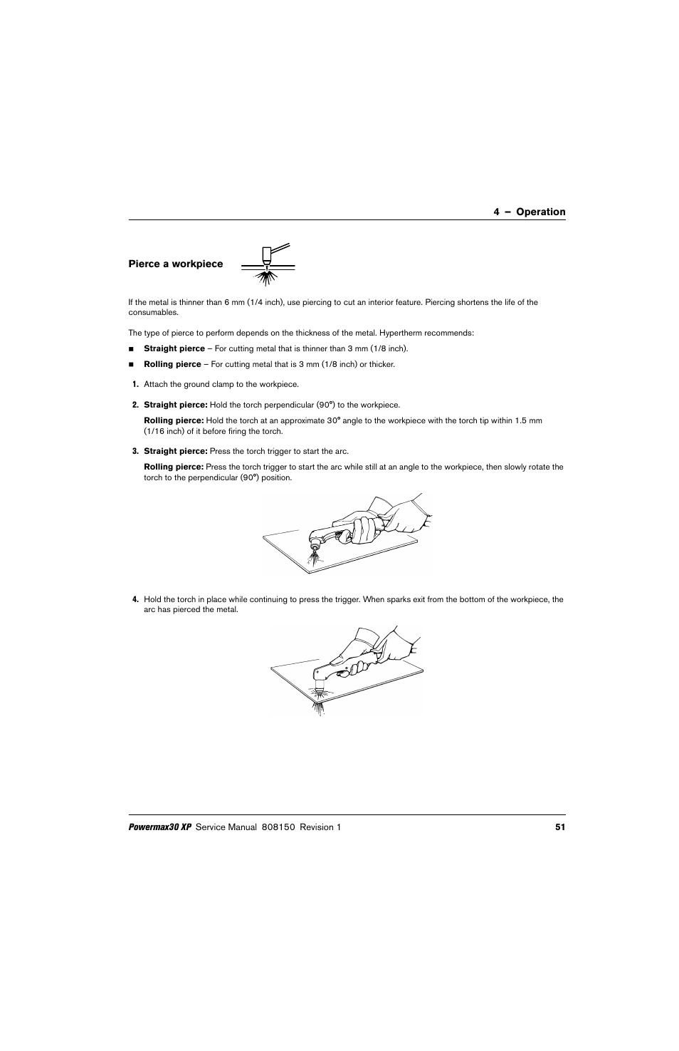 Pierce a workpiece | Hypertherm Powermax30 XP Service Manual User Manual | Page 51 / 201