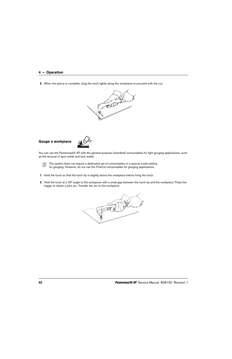 Gouge a workpiece | Hypertherm Powermax30 XP Service Manual User Manual | Page 52 / 201