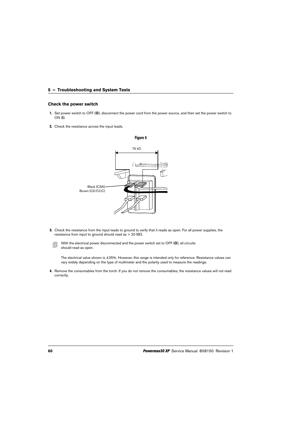 Check the power switch | Hypertherm Powermax30 XP Service Manual User Manual | Page 60 / 201