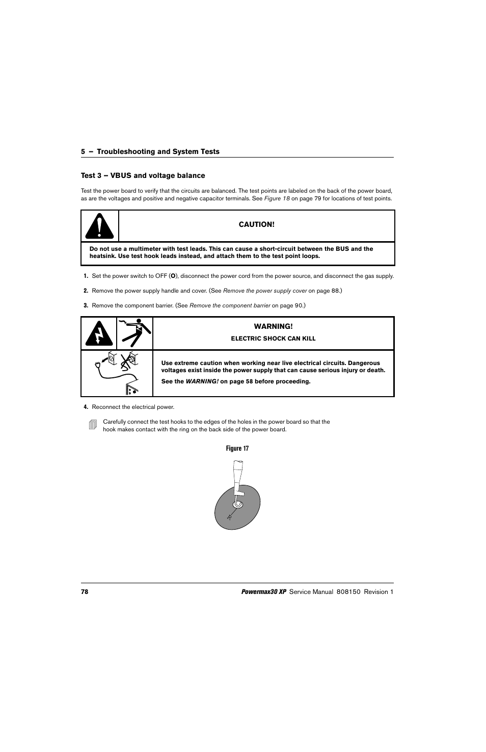 Test 3 – vbus and voltage balance, Test 3 – vbus and | Hypertherm Powermax30 XP Service Manual User Manual | Page 78 / 201