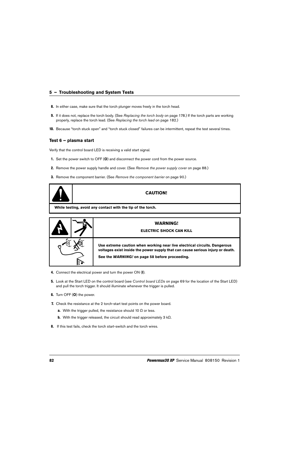 Test 6 – plasma start | Hypertherm Powermax30 XP Service Manual User Manual | Page 82 / 201