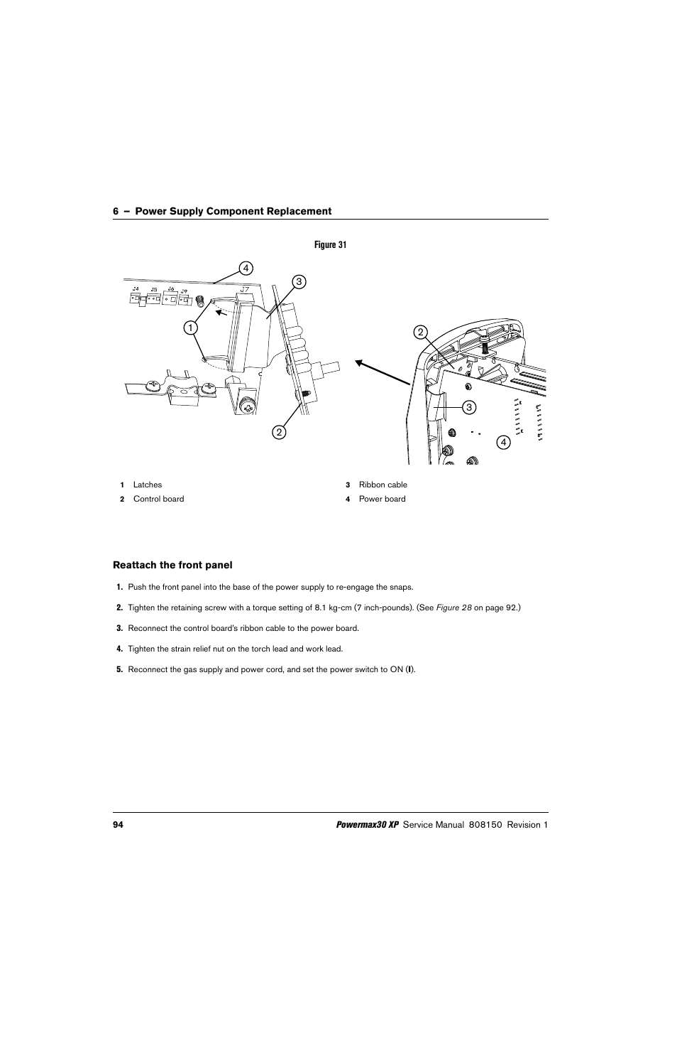 Reattach the front panel | Hypertherm Powermax30 XP Service Manual User Manual | Page 94 / 201