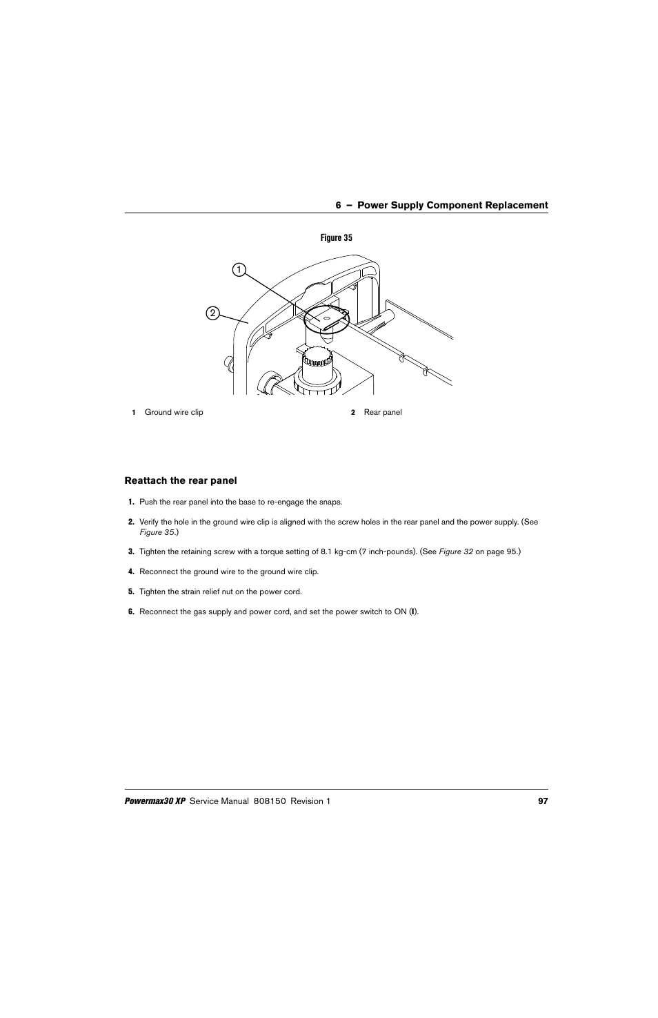 Reattach the rear panel | Hypertherm Powermax30 XP Service Manual User Manual | Page 97 / 201